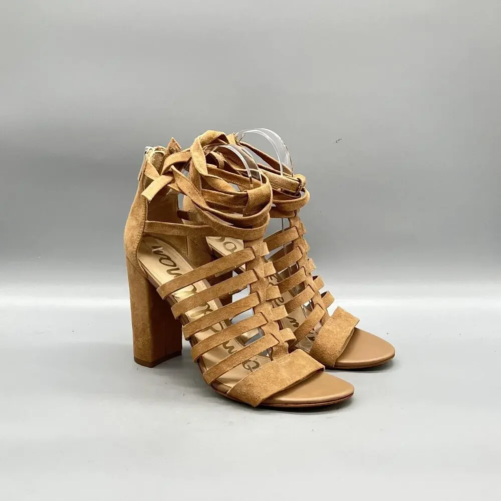 Sam Edelman Sandals Womens 8 Brown Suede Strappy Block Heel Yarina Shoes